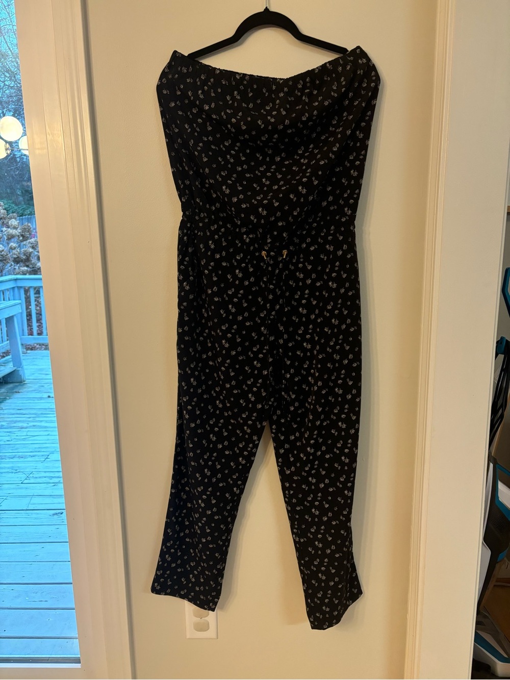 Express Black Floral Strapless Jumpsuit